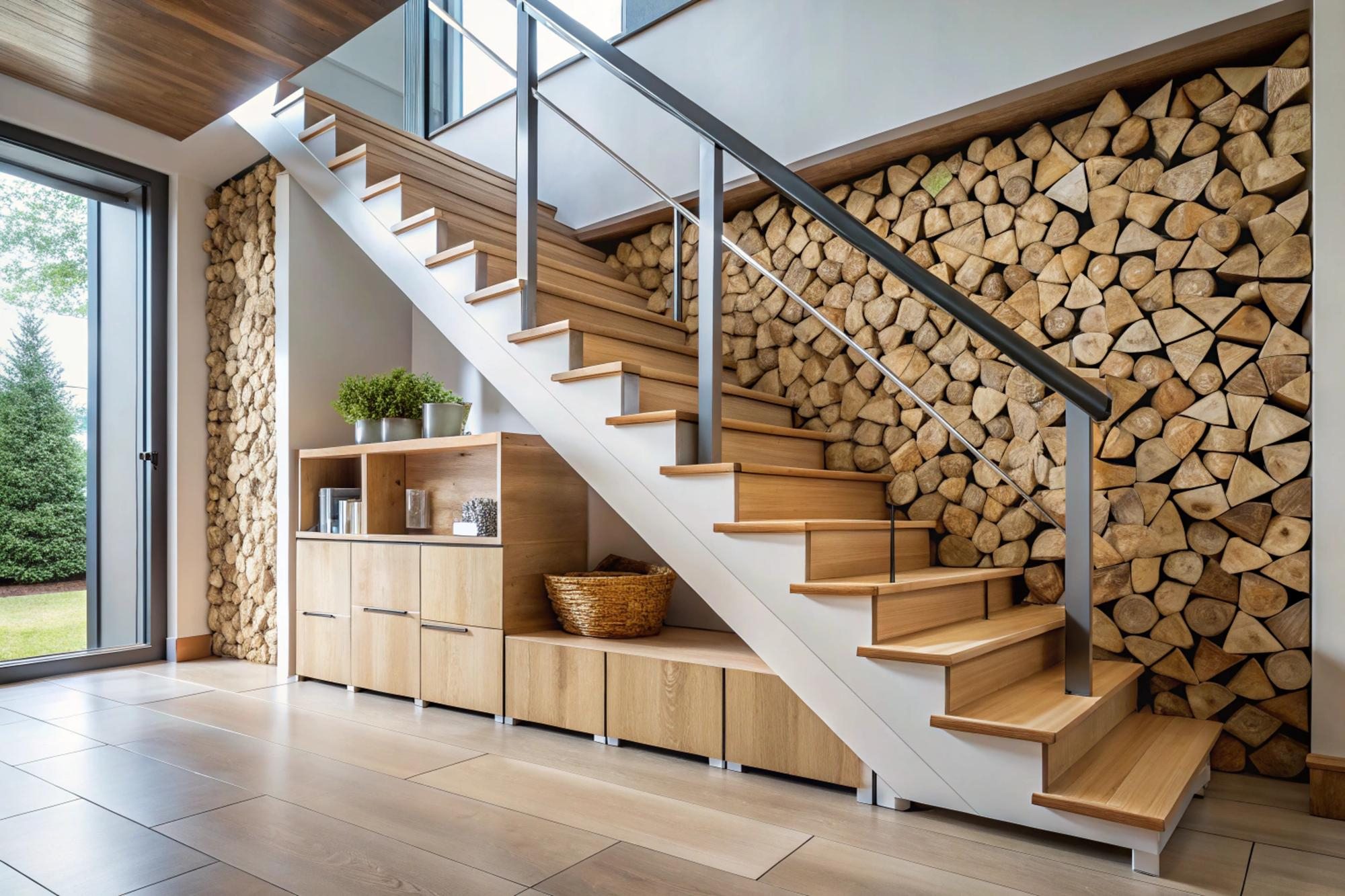 Escalier en bois sur mesure avec rangements intégrés
